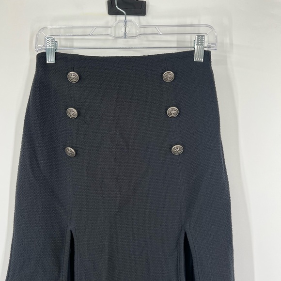 Maeve by Anthropologie Dual Split Button Midi Skirt in Dark Navy - Picture 3 of 8